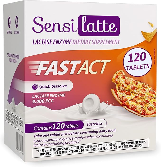 Lactase Enzyme 120 Tablets No Flavor - 9.000 FCC - Sensilatte – Quick Dissolution – Helps with Digestive Comfort – Prati Donaduzzi
