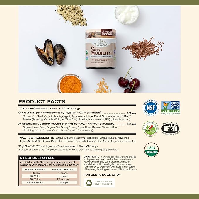 by Katherine Heigl- Super Mobility Canine Supplement Organic Ingredients Helps Maintain Healthy Cartilage, Optimal Joint Function (90 Grams, 30 Scoops)