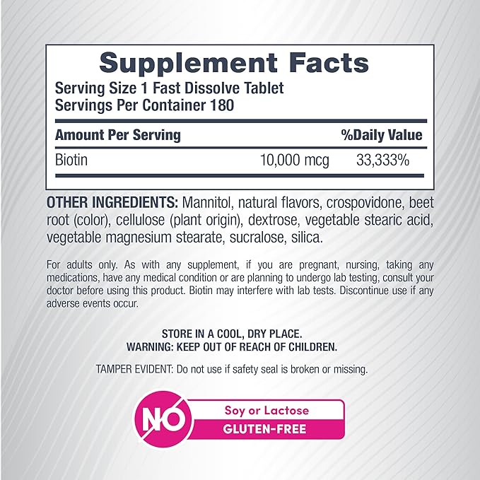 NeoCell Biotin 10000mcg Fast Dissolve Tablets | 180 Count | for Women and Men | Berry Flavor Supplement | Hair, Skin, and Nails