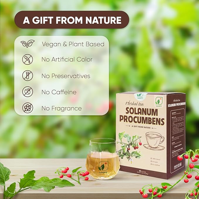 NMPT 100% Solanum Procumbens Leaf Tea, Hand Pick, CĆ Gai Leo Organic Herbal Tea, 40 Count, Freeze Drying, Gluten Free, Dairy Free, No Sugar Added, Energy Boost & Health Support, 0.07 Oz Each