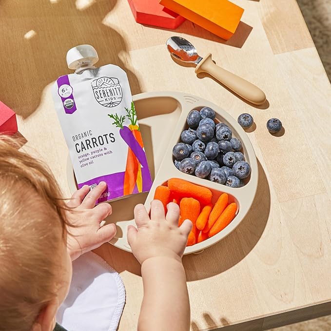 Serenity Kids 6+ Months Carrot Puree Organic Baby Food Pouches - No Added Sugar & Allergen-Free Toddler Food - BPA-Free Baby Snacks - 3.5 Oz, 6 Pack