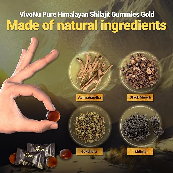 Pure Himalayan Shilajit Gummies, micronutrient Supplement, Himalayan Premium Ingredient with Shilajit - Ashwagandha, Gokshura, Fulvic Acid & 85+ Trace Minerals I for Men, Women I Non-GMO