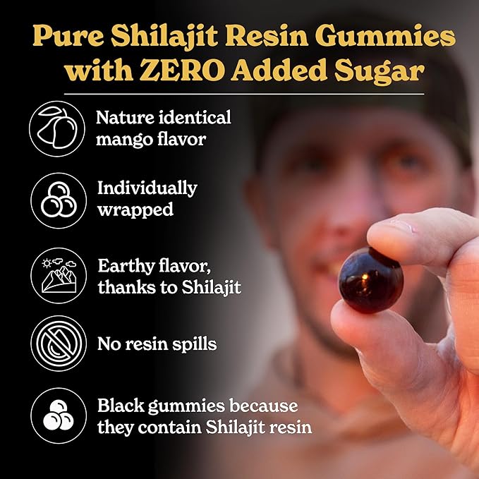 Pure Himalayan Shilajit Gummies with Shilajit |High Potency Gold Grade| 60 Gummies for Energy Boost & Immune Support, 75 Percent + Fulvic Acid| Travel Friendly Mango Flavor