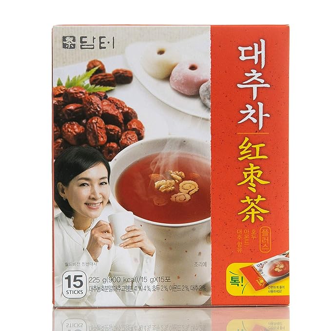 Damtuh Korean Traditional Jujube Tea, Jujube Powder, Red Date Instant Tea, 15g x 15 Count (Pack of 1)
