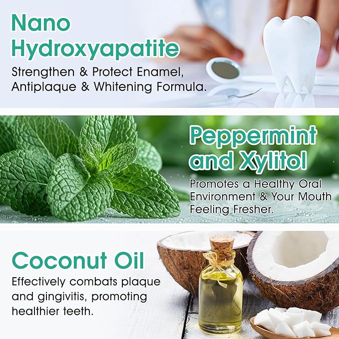 150 Pcs Toothpaste Tablets with Nano Hydroxyapatite for Deep Cleaning, Fresh Breath, Enamel-Safe, Fluoride & Plastic Free & Remineralizing Tablets with Coconut Oil, Peppermint, Xylitol