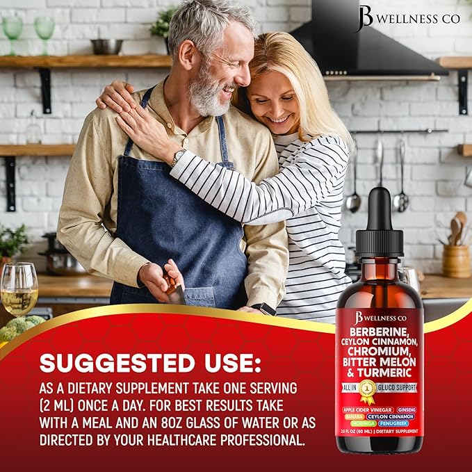 Berberine with Ceylon Cinnamon Supplement Liquid Drops + Bitter Melon Extract, Glucomannan, Gymnema, Chromium, Turmeric, Panax Ginseng, Moringa- 6 OZ