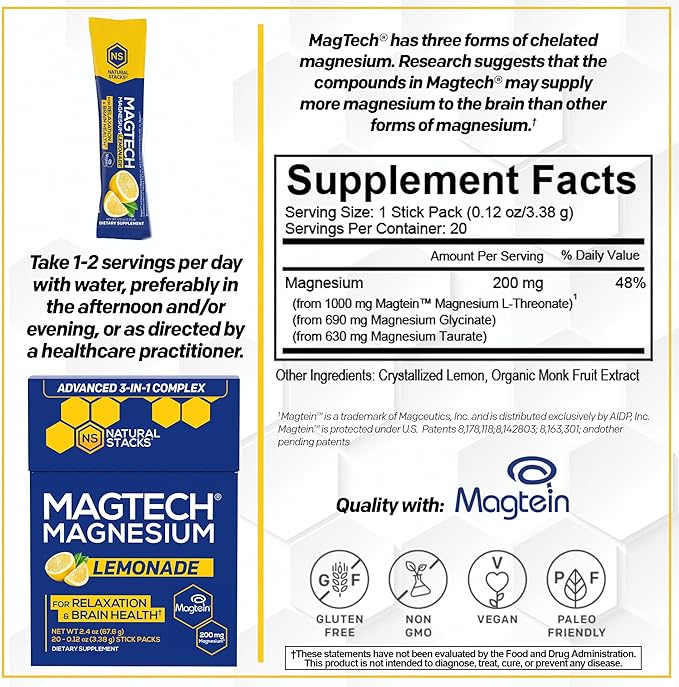 NATURAL STACKS Magtech Magnesium Drink Mix + APIGENIN+ Supplement Bundle - Supports Relaxation, Brain Health & Sleep* - 80 Servings