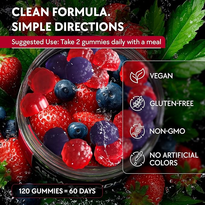 Ashwagandha Gummies – 120 Count - 2000 MG Ashwagandha Supplements with L-Theanine, GABA, Magnesium, Zinc & Vitamin D3 – Sugar-Free, Vegan, Non-GMO–Natural Support for Balance (120 Count)
