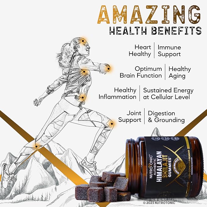 Organic SHILAJIT Gummies by NutroTonic | Cane Sugar Free, Sweetened by Organic Manuka Honey | Clean Formula | Natural Fulvic & Humic Acid | Heart & Brain, Cellular Health | 30 Healthy Gummies (1)