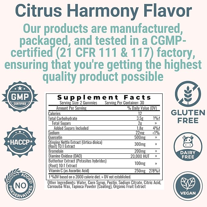 DAO Bromelain Enzyme Gummies with Butterbur Quercetin Stinging Nettle Root Extract, DAO Diamine Oxidase Enzyme, Powder Tincture Tablet Tea Alt Supplement, Leaf 500mg