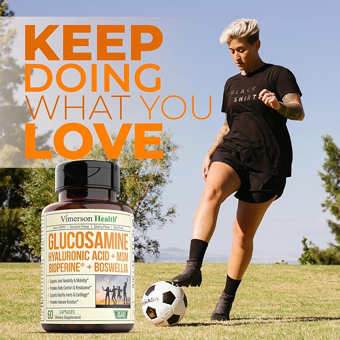 Glucosamine with Hyaluronic Acid, Black Pepper, MSM & Boswellia - 5-in-One Joint Support Supplement. Antioxidant & Inflammatory Support - Joint Health, Flexibility and Comfort. FSA Eligible 60 Caps