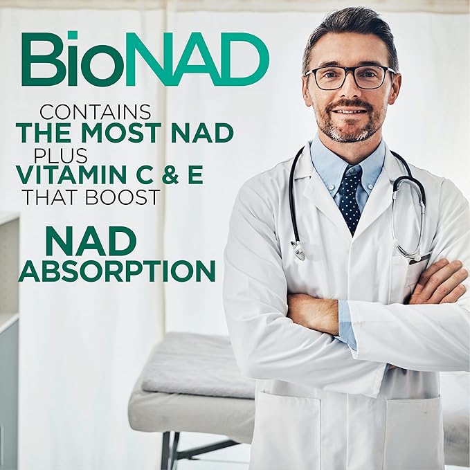 BioNAD NAD+ Natural Energy Booster - Boosts NAD+ - Supports Cardiovascular Health by lowering LDL Cholesterol - Anti Aging - Combats Inflammation induced Aging on a Cellular Level - Vegan/Non GMO