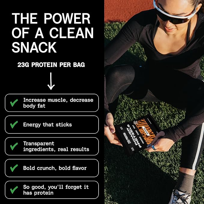 Power Pretzels High Protein Pretzel Sticks, Vegan Friendly and Plant-Based with 23g Protein per Bag, Savory and Crunchy Low Calorie Snack for Active Adults, Great for Gym, Work, or On-the-Go, 2 oz (6 Pack)