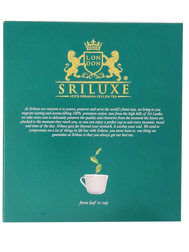 SRILUXE - Premium Quality Ceylon Green Tea Bags Exquisite Taste and Aroma | Brew Hot Tea, Iced Tea or Kombucha Tea (100 Teabags)