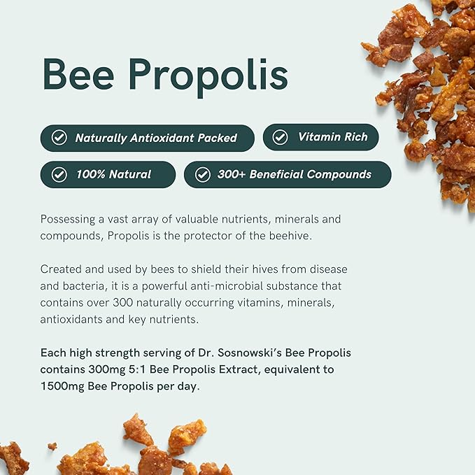 Dr Sosnowski's Bee Propolis | 1500mg High Potency | Hive-derived Superfood, Vegetable Capsules, 60 Count | 2 Months Supply