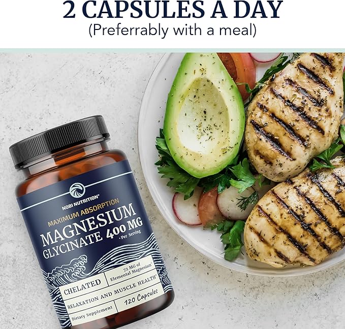 Magnesium Glycinate 400mg | High Absorption Formula for Sleep, Calm, Muscle Relaxation, Heart, Bone & Nerve Support for Women & Men | Chelated Magnesium Glycinate Supplement | 120 Ct (2 Month Supply)