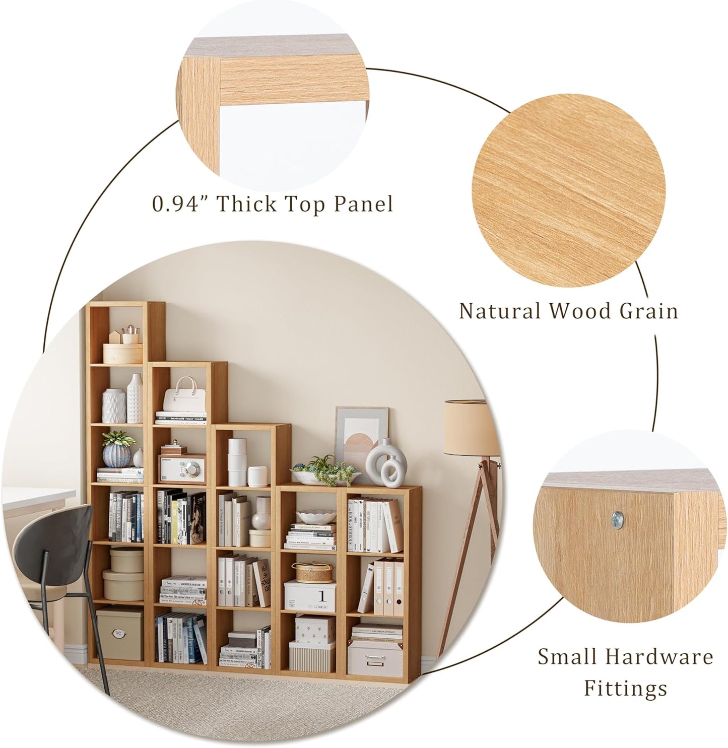 Cube Storage Organizer Bookcase, 3 Tier Decorative 11 inch Open Back Cubical Shelf with Thickened Border, Display Bookshelf for Living Room, Home Office, Sturdy Room (Natural Oak, 3 Cube)