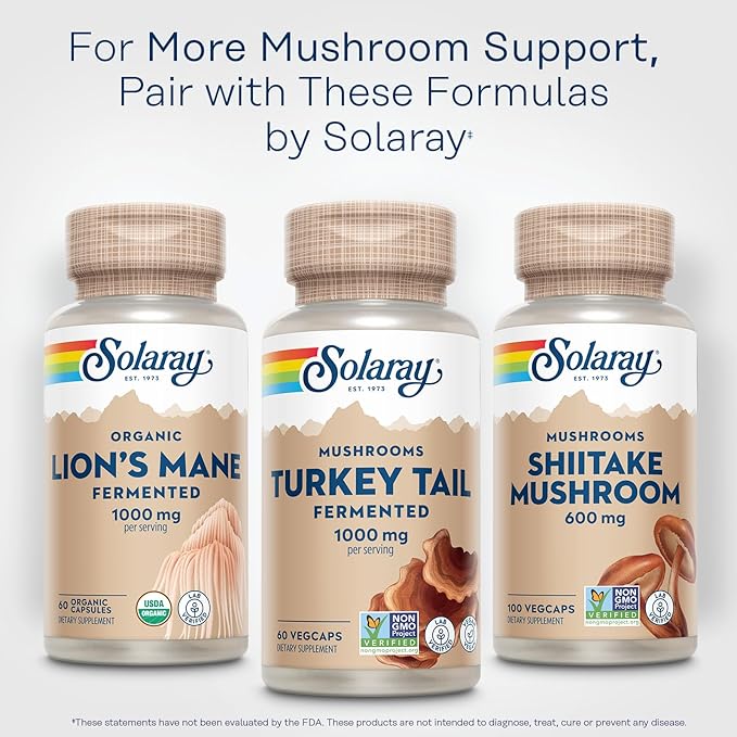 SOLARAY Fermented Turkey Tail Mushroom Supplement 1000mg - Overall Wellness Support - Turkey Tail Mushroom Capsules with Organic Mushrooms - Vegan, Non-GMO, Lab Verified, 60-Day Guarantee, 30 Servings
