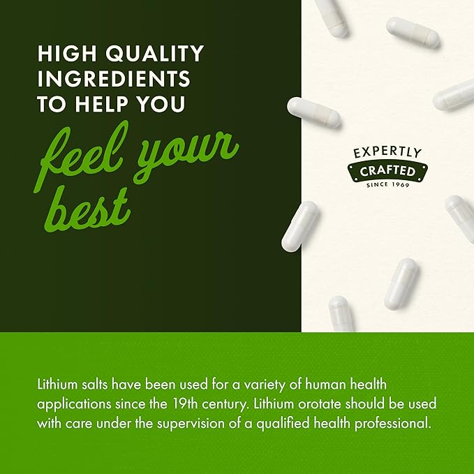 Swanson Lithium Orotate Antioxidant Mood Wellness Behavior Memory Support Supplement 5 mg 60 Veggie Capsules (Elemental Lithium)