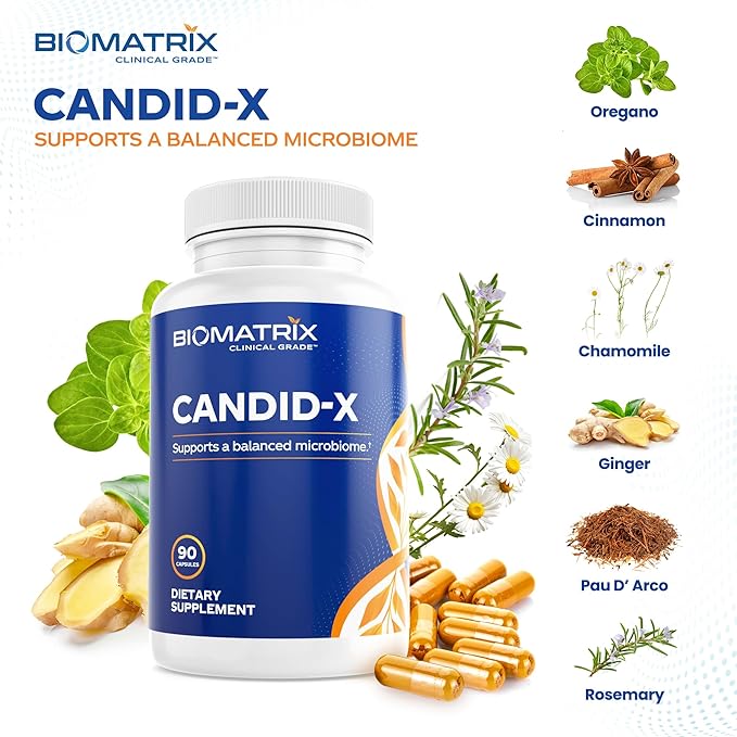 BioMatrix Candid-X Gut Cleanse with Berberine, Oregano, Sodium Caprylate, Chamomile, Ginger, PAU D'arco, Digestive Supplement for Men and Women | 90 Capsules