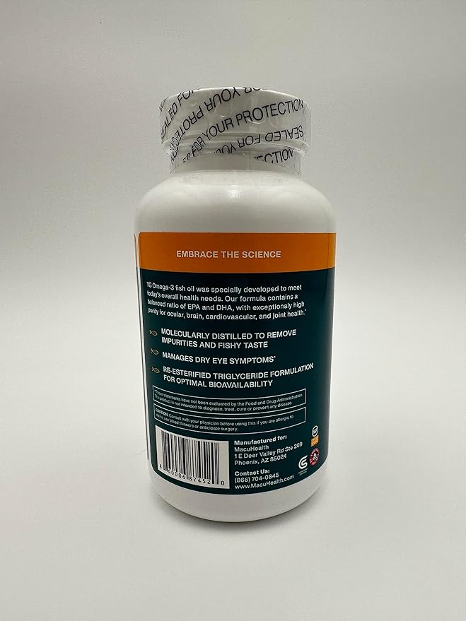 Macuhealth Omega 3 Fish Oil - 1100mg DHA, 1100mg EPA, Eye & Brain Health Supplement, Triglyceride Formula, 120 Softgels