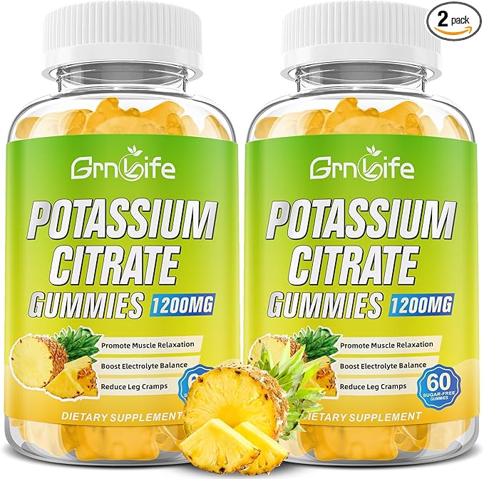 Potassium Citrate Gummies, High Potassium Supplement Gummies 1200mg Support Leg Cramps & Muscle Health, for Adults & Kids, Vegan, Pineapple Flavor 120 Count