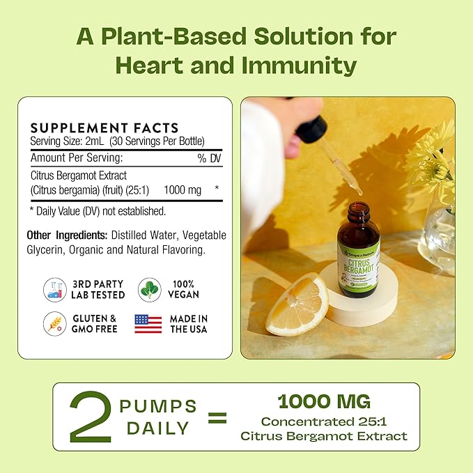 Citrus Bergamot Extract 25:1 Liquid Drops – Vegan, Gluten-Free – Comparable to Resveratrol and Berberine Supplement – 1000mg Bergamot Supplement for Heart Wellness and Metabolic Support (Citrus,60mL)