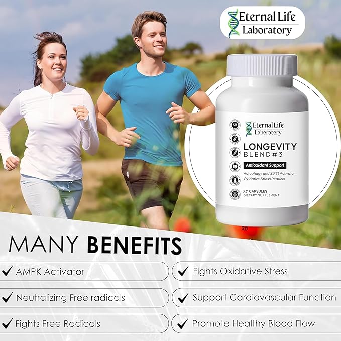 Longevity Blend #3 - Resveratrol 98% with Fisetin Pterostilbene Spermidine, Anti Aging, Oxidative Stress Reducer, Antioxidant Supplement, AMPK Activator