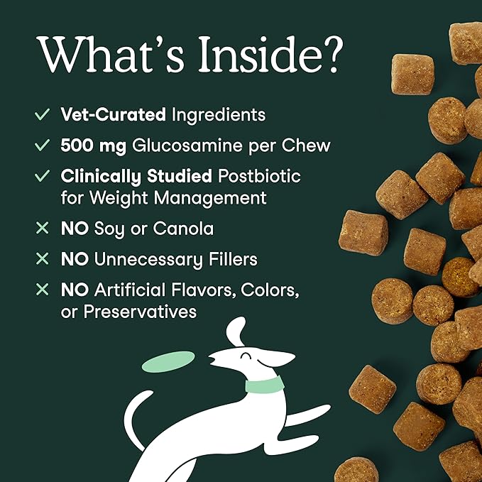 Fera Pet Organics Hip and Joint Supplement for Dogs 90 Chews Vet Created with Glucosamine Chondroitin, Omega 3, and Postbiotics to Support Overall Joint Health, Comfort, and Mobility
