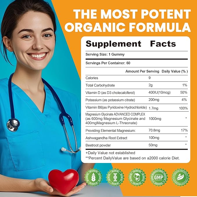 Potassium Magnesium Gummies,High Absorption Magnesium Glycinate,B6,D3,Potassium Citrate for Leg Cramps,Muscle,Electroyte for Adults Kids,Sugar-Free, 120 Gummies (Sweet Orange Flavor)