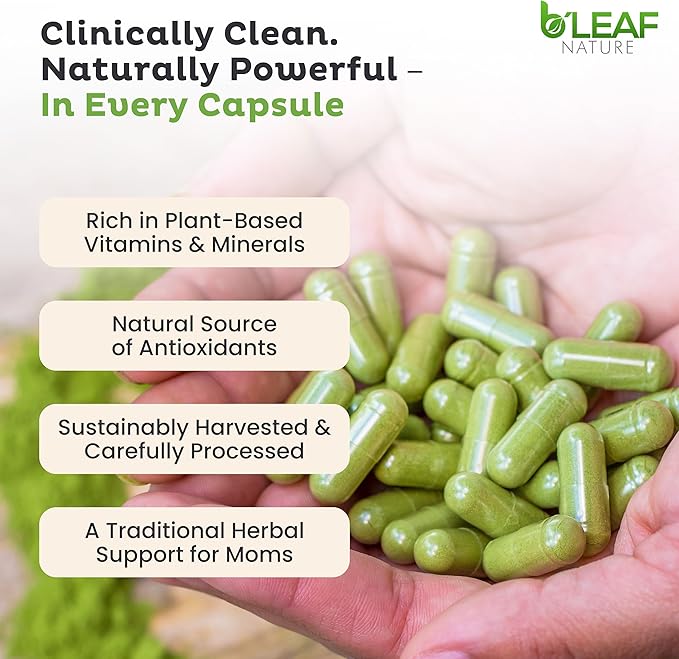 B'LEAF NATURE Organic Moringa Pure Capsules 1000mg, 90 Count – Moringa Capsules with Organic Olefeira Powder for Immune Support, Energy & Balance – Vegan, Non-GMO Supplements for Daily Wellness