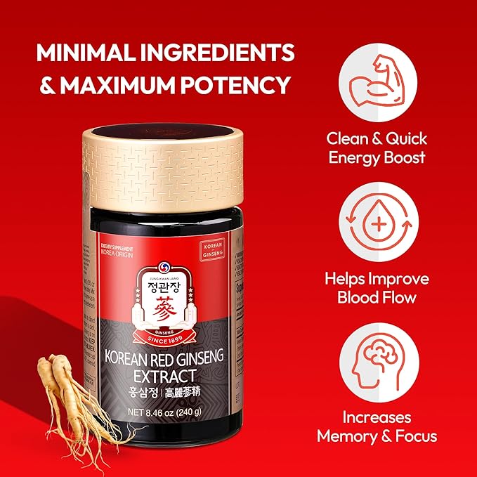 Korean Red Ginseng Extract Paste (Hong SAM JUNG) - Panax Ginseng Adaptogen Supplements - Energy Boost & Immune Support, Caffeine Free & Gluten Free (240g, 8.47 oz)