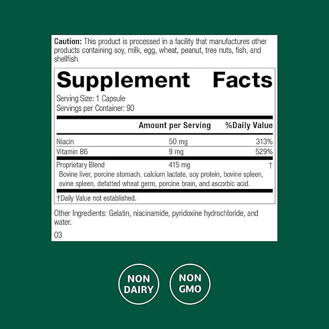 Standard Process Inc. Niacinamide B6 - Whole Food Energy, Metabolism and Nervous System Supplements with Soy Protein, Vitamin B6, Ascorbic Acid, Calcium Lactate, and Niacinamide - 90 Capsules