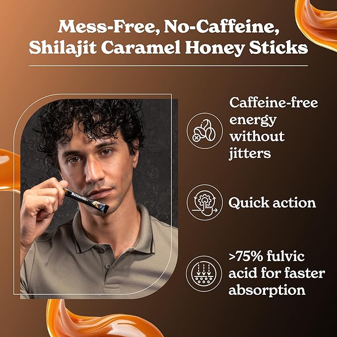 Pure Himalayan Shilajit Caramel Honey Sticks with Organic Honey| Easy to Consume Shilajit| 30 Sticks for Energy Boost & Immune Support, 85+ Trace Minerals, 75%+ Fulvic Acid