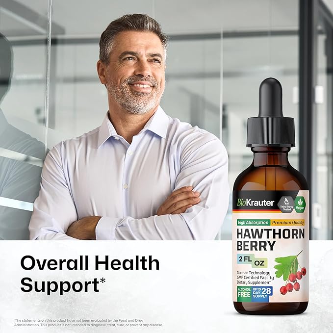 BIO KRAUTER Hawthorn Berry Extract - Vegan Hawthorne Supplement - Alcohol and Sugar Free - 2 Fl.Oz.