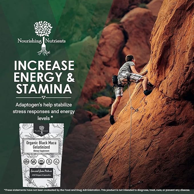 Organic Gelatinized Black Maca β 3X Stronger 200 Capsules for Men & Women, Natural Energy Supplement for Focus, Performance, Stamina & Endurance, Mood Enhancement and Stability, Mental Clarity 1000mg