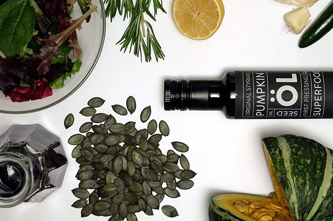 Schlacher & Söhne Styrian Pumpkin Seed Oil: 100% Pure, Cold Pressed, Non GMO, Gluten Free, Vegan, May Helps in Hair Growth, Made in Austria (500 ml, 16.9 FL OZ)