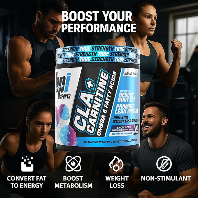 BPI Sports CLA+Carnitine – CLA L Carnitine & Linoleic Acid – L Carnitine Supplement for Weight Loss, Metabolism & Lean Muscle – Caffeine Free – Snow Cone – 50 Servings – 12.34 oz