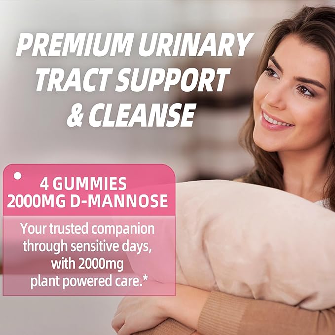 D-Mannose Gummies 2000mg with Cranberry 500mg & Hibiscus - D Mannose Chewable Supplements for Women - Liver, Bladder Flush & Urinary Tract Cleanse Health Supplement, 60 Counts