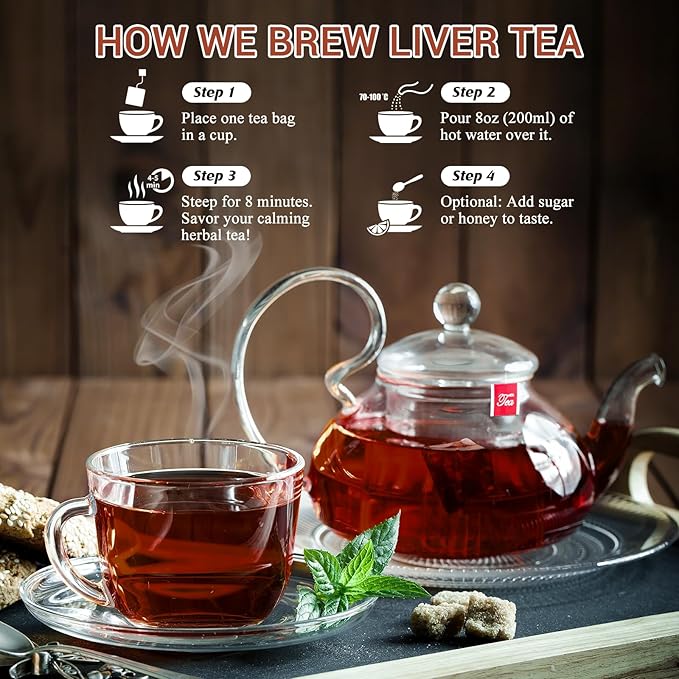 Liver Detox Tea, Liver Cleanse Detox & Repair Tea, 11 Precious Ingredients Formula, with Premium Ginseng, Mulberry & Chrysanthemum, Plastic-Free, Caffeine-Free, No Additives & Non-GMO(30 Bags/2 Pack)