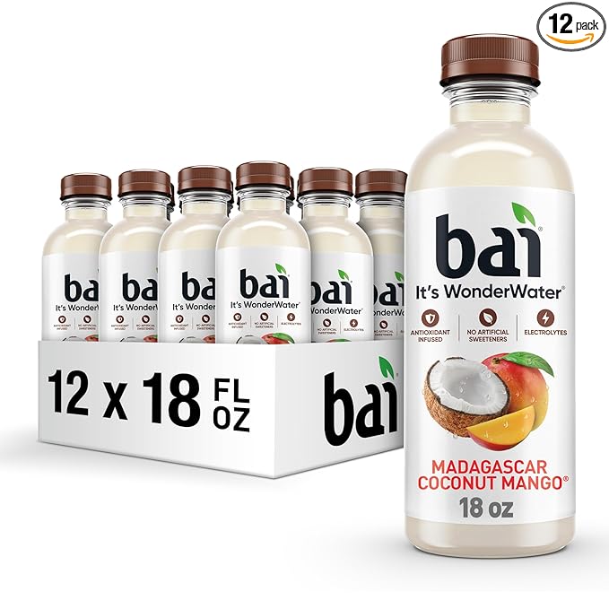 Bai Antioxidant Infused Water Beverage, Madagascar Coconut Mango, with Vitamin C and No Artificial Sweeteners, 18 Fluid Ounce Bottle, 12 Pack