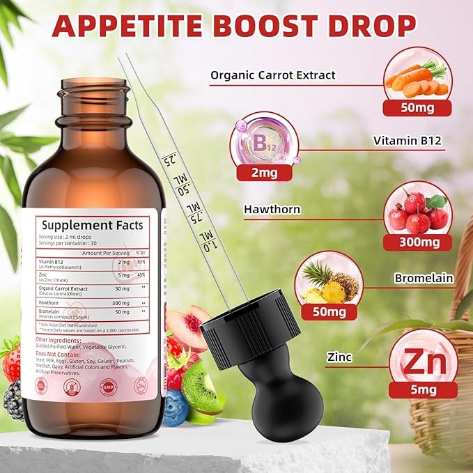 Appetite Booster Drops :Premium Dietary Supplement for Kids Women Promotes Healthy Eating Improves Digestive Intestinal Health Aids Fast Digestion Absorption Support Growth Mixed Fruit Flavor