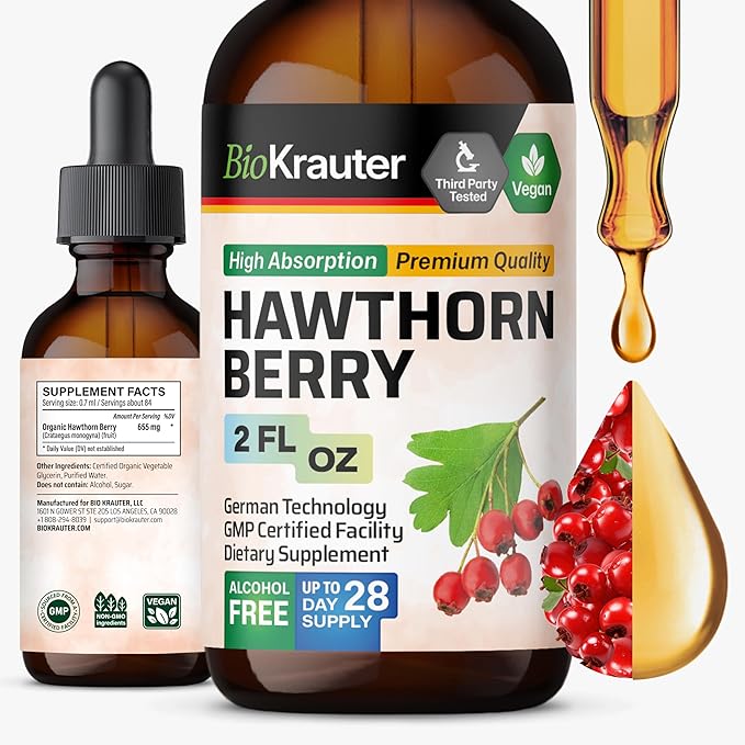 BIO KRAUTER Hawthorn Berry Extract - Vegan Hawthorne Supplement - Alcohol and Sugar Free - 2 Fl.Oz.