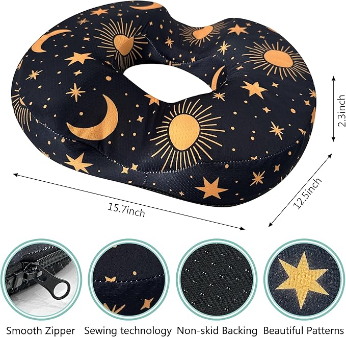 Donut Center Hole Hemorrhoid Pillow Memory Foam Hemorrhoids Seat Cushion for Tailbone or Coccyx Pain Relief Home Office Desk Chair Car Seat Cushions for Women Postpartum Pregnancy (Golden)