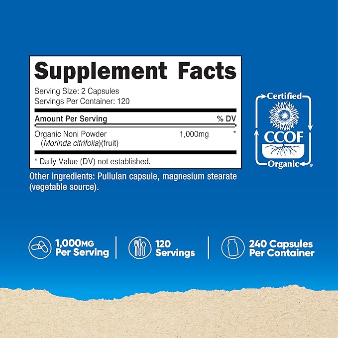 Nutricost Noni Capsules 500mg 240 Capsules - CCOF Certified Made with Organic Noni, Non-GMO, Gluten Free