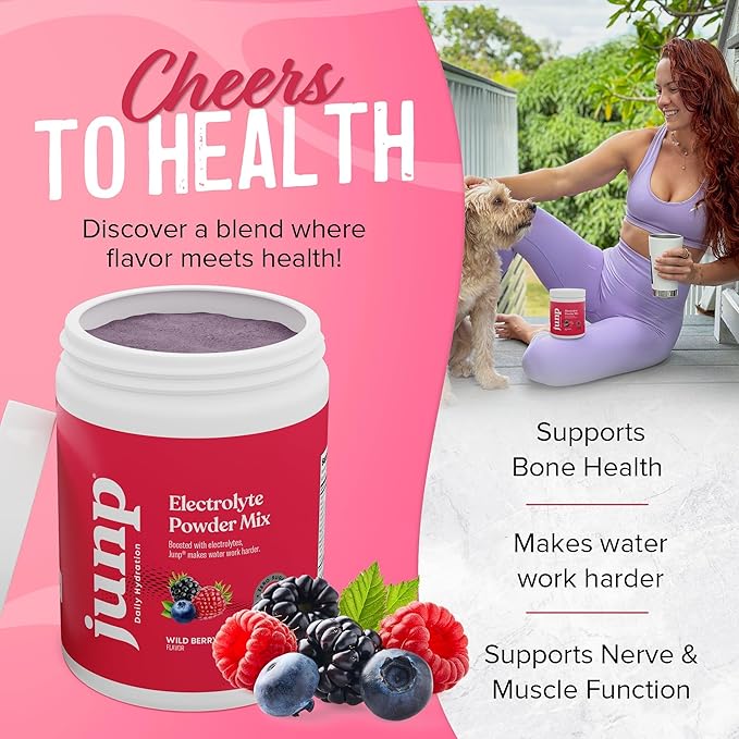 JUNP Electrolytes Powder No Sugar No Carbs – Wild Berry Fruit Flavor Drink Mix - Potassium & Salt Electrolyte Hydration Powder Zero Calorie Sugar Free Electrolyte Powder, Keto Friendly, 180 Servings