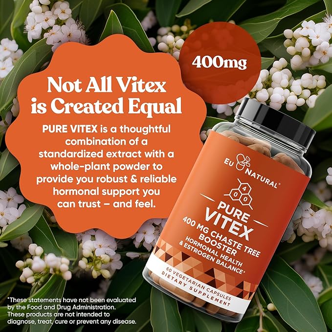 Vitex Pure 400 Mg Chasteberry – Natural PMS Support, Balance Hormones, Regulate Cycle, Promote Skin Health – Full-Spectrum & Standardized – 60 Vegan Soft Capsules