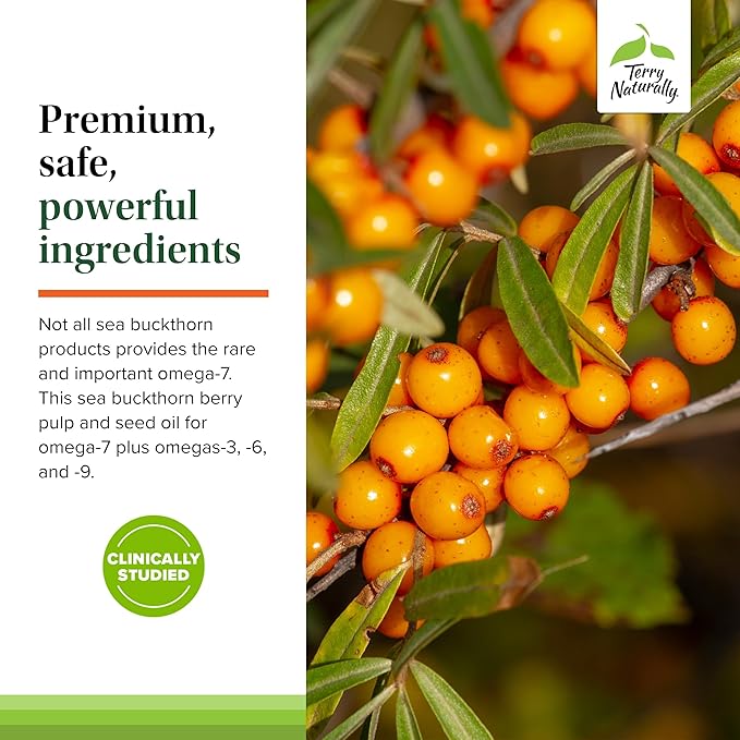 Terry Naturally Omega-7 - Dietary Supplement with Essential Fatty Acids - Nutritional Supplement to Support Skin Health with Sea Buckthorn, Berry Pulp & Seed Oil - 60 Softgels (Pack of 2)