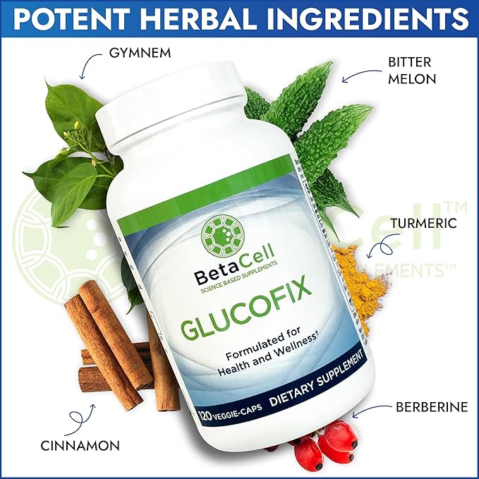 Glucofix - Berberine Supplement - Herbal Supplement with Cinnamon, Gymnema, Berberine, Bitter Melon, and Turmeric - 120 Capsules