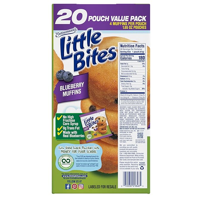 Entenmann's Little Bites Blueberry Mini Muffins 2 pack (40 pouches total)